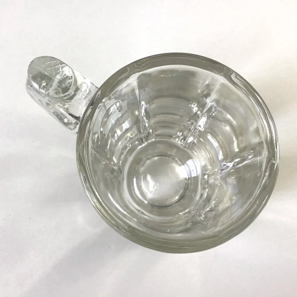Vintage 80s Libbey Clear Glass Beer Stein Heavy 6-Panel Mug Thumb Rest Handle